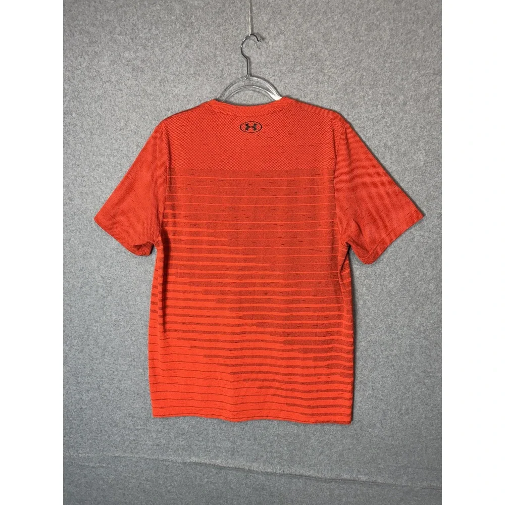 Under Armour Shirt‎ Mens Large Orange Striped Fitted Athletic Performance Tee